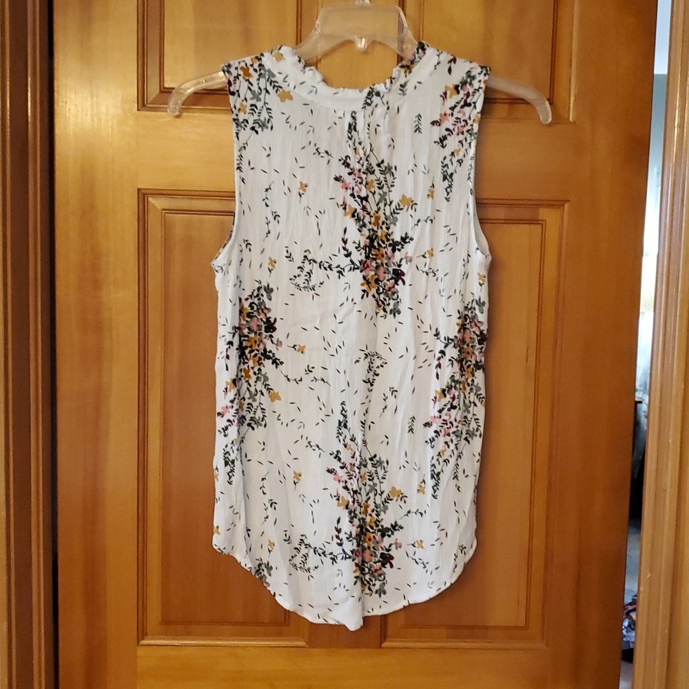 Market & Spruce Womens Sleeveless Floral Crinkle‎ Blouse With Tie Size Medium - Picture 6 of 7